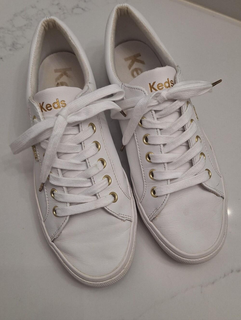 Keds Jump Kick Leather Sneakers Women’s Size 9 White Gold Eyelets WH63681 - Picture 2 of 8